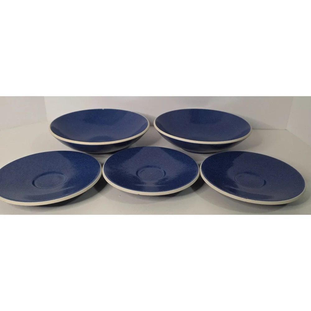 Sasaki Colorstone Sapphire Blue Lot 5 2 Soup Bowls 3 Saucers Vintage Stoneware